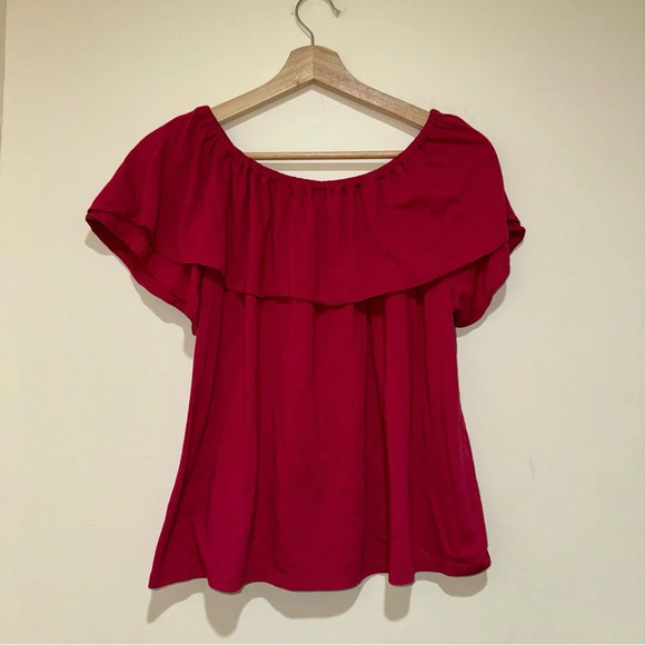 Women’s Uniqlo Brand Red Off the Shoulder Flowy Soft Lightweight T-Shirt Size: L - Picture 8 of 13